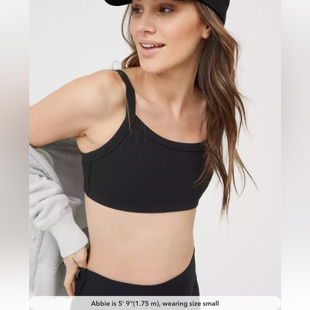 Aerie Offline Ribbed Scoop Sports Bra Black Small